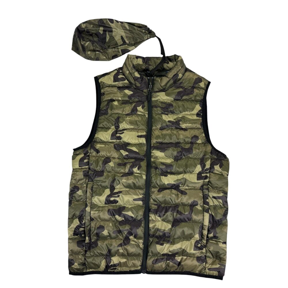 Club Room Mens Camo Quilted Packable Puffer Vest Jacket Green S
